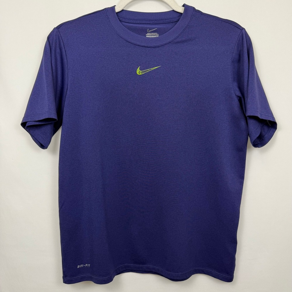 Nike Dri-FIT Mens Purple Lime Green Swoosh Short Sleeve Training T-Shirt Large